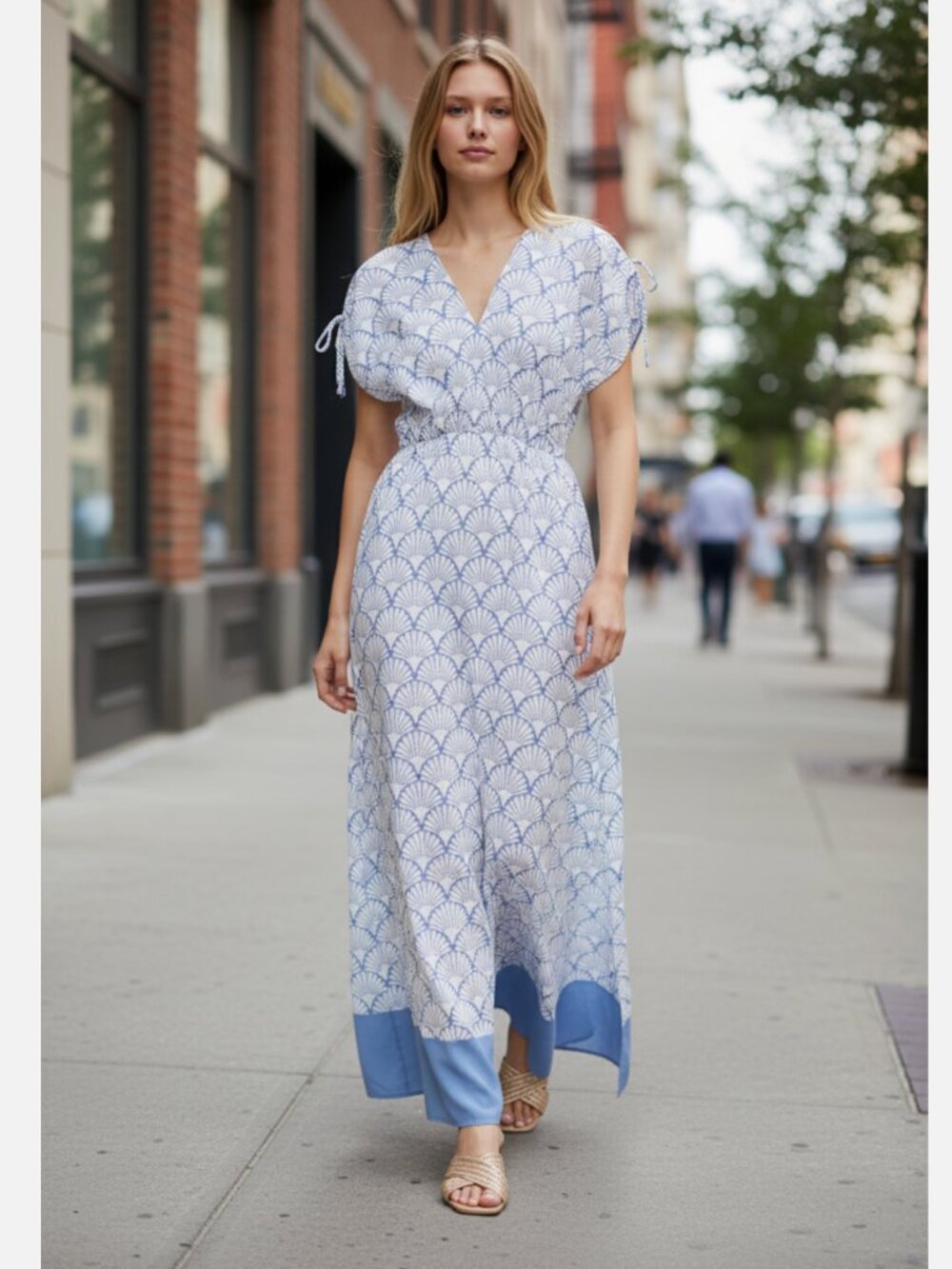 NWT $248 J. McLaughlin Etta Dress Blue White Deco Shell Cotton Maxi